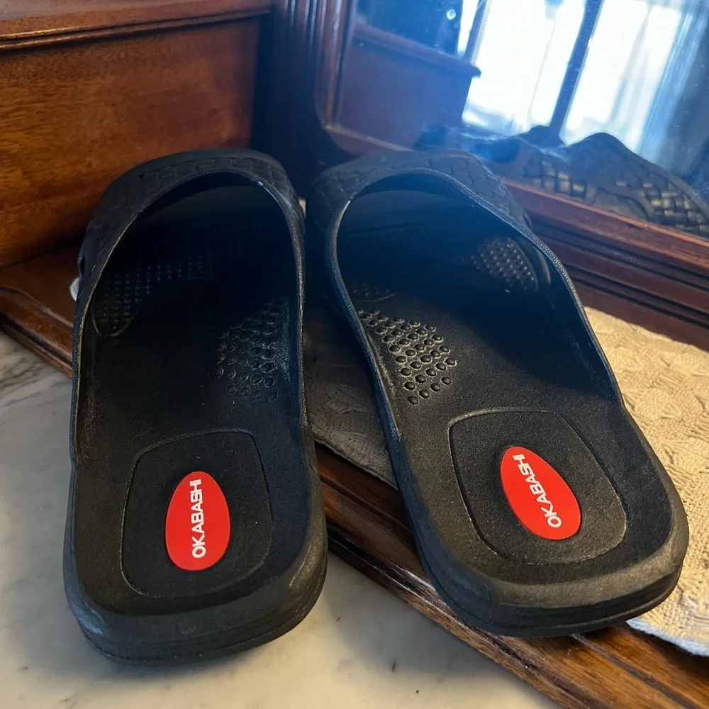 OKABASHI Classic Torino Slide On Sandals Basket Weave Design Black Men's Size XL